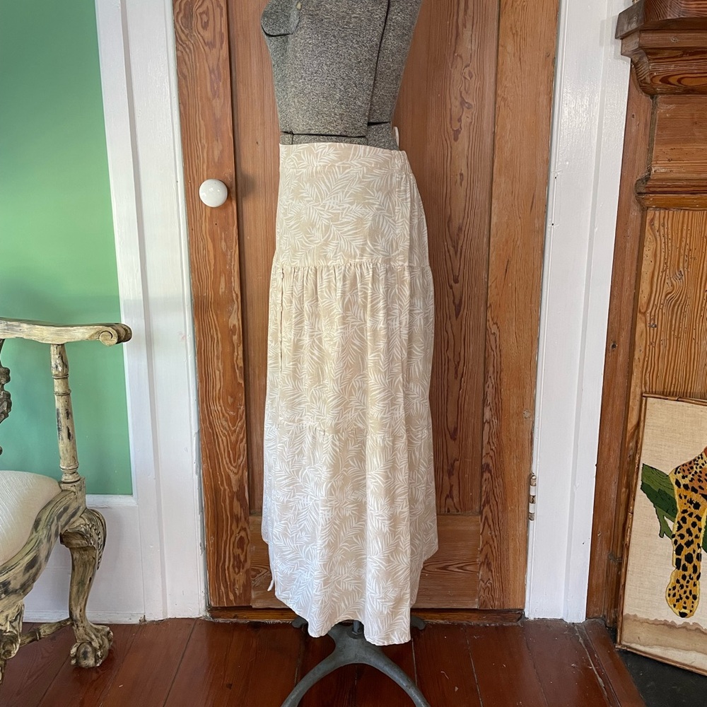 Midnight Sky Botanical Flax Blend Tiered Button Front Maxi Skirt Coastal Sz L 💚🎀 - Picture 6 of 10